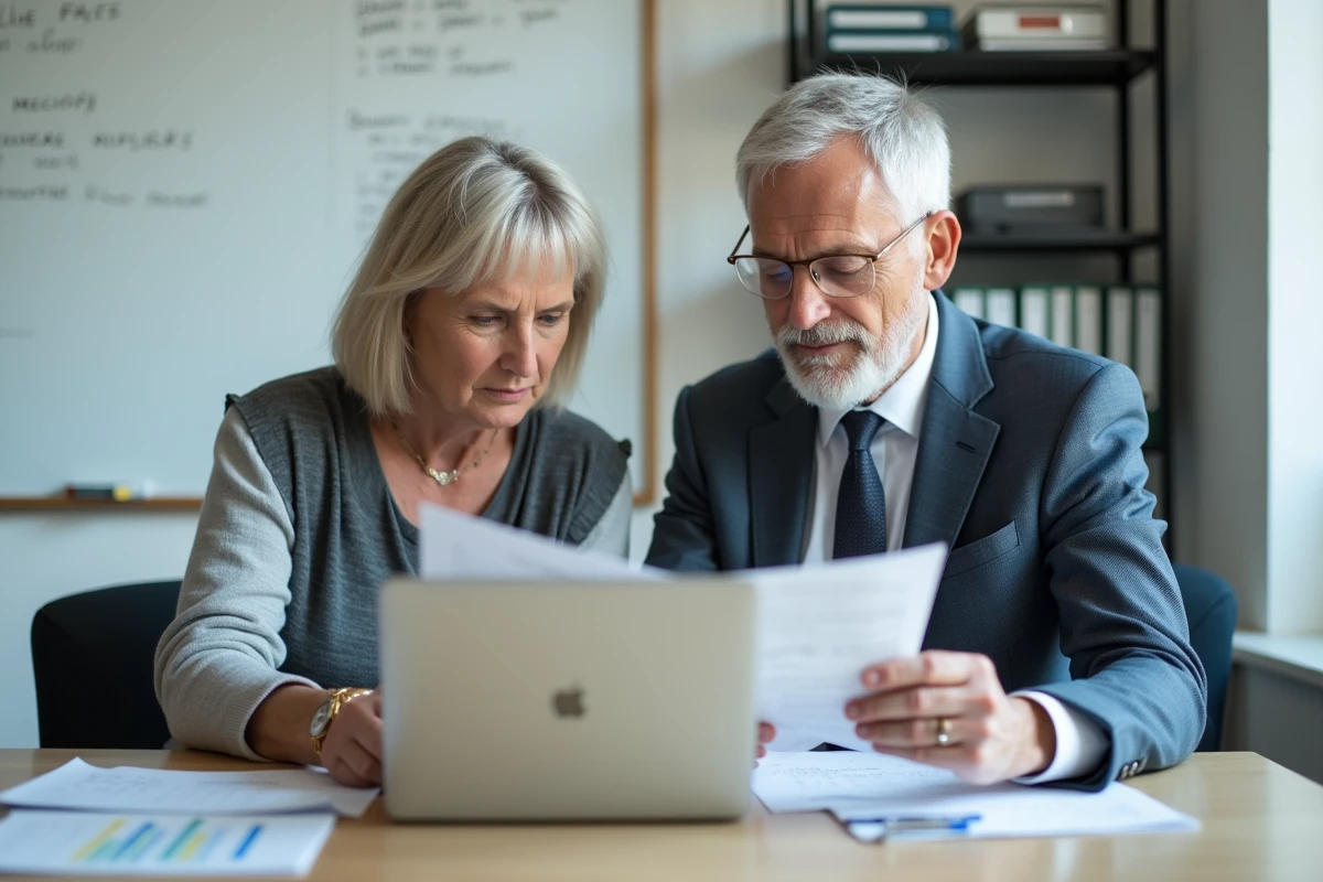 Deux membres d'une association consultent les coordonnées de La Banque Postale pour gérer leur compte professionnel