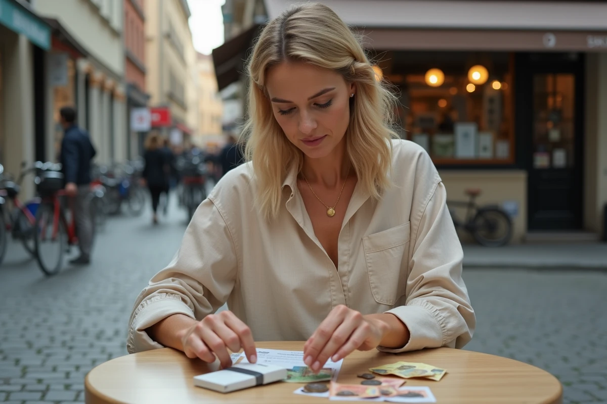 Une femme calculant ses économies sur l'achat de cigarettes en Allemagne