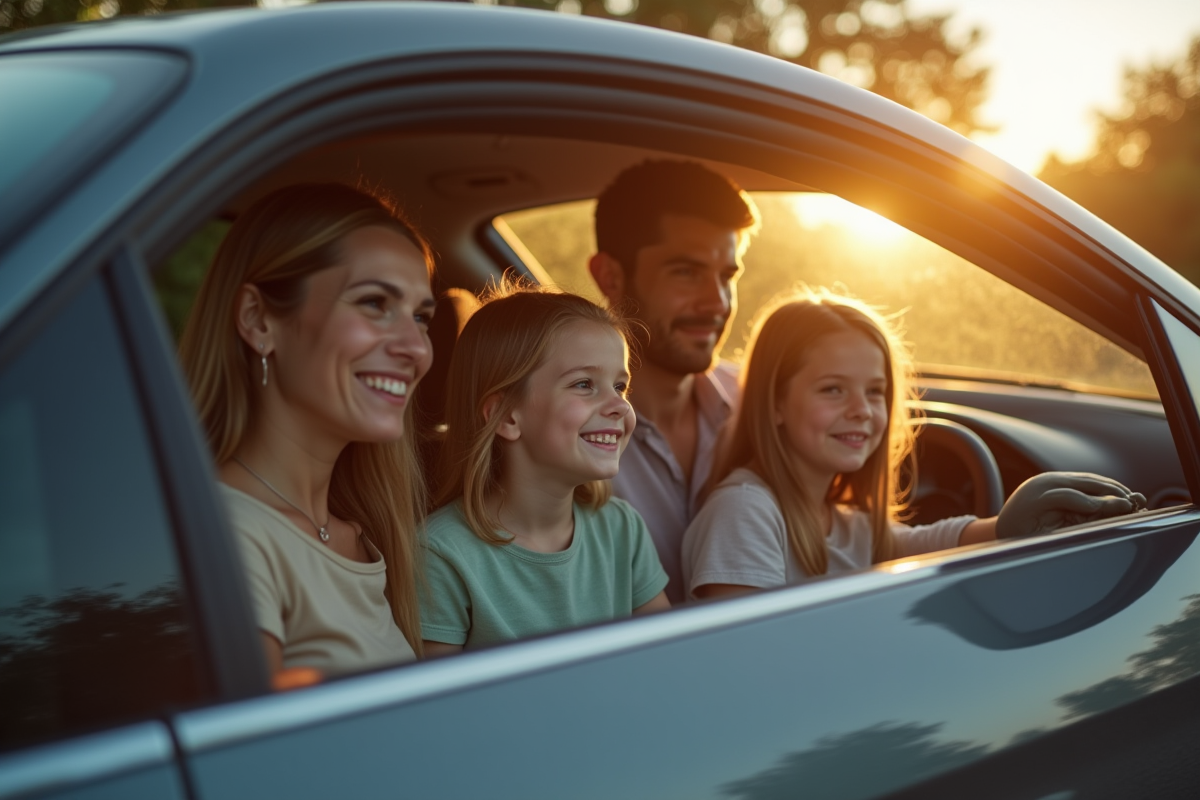 Famille détendue dans leur voiture dans la cour
