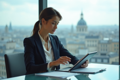 Femme d'affaires confiante dans un bureau parisien