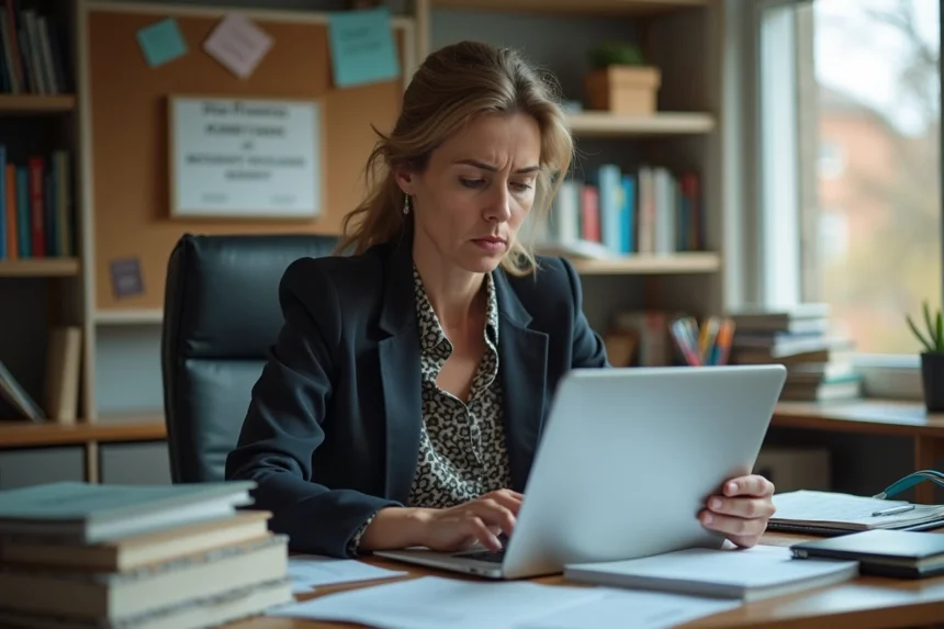 Femme d'une quarantaine d'années au bureau à domicile