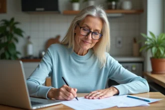 Femme d'âge moyen remplissant un calendrier invalidité 2026