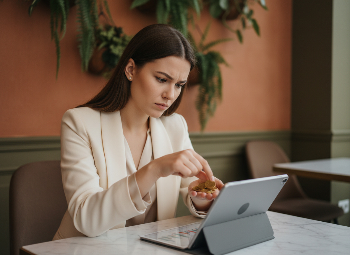 Jeune femme examinant des pièces d