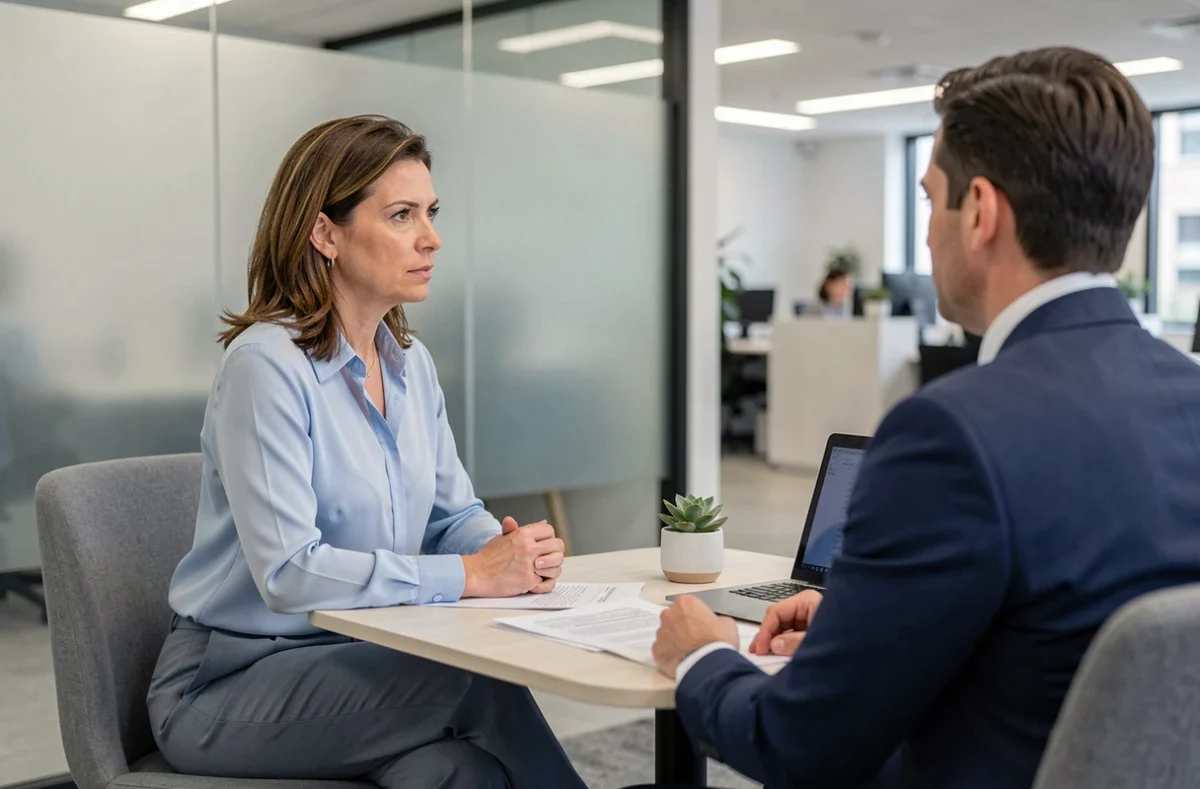 Femme discutant de son assurance de prêt immobilier avec un conseiller bancaire
