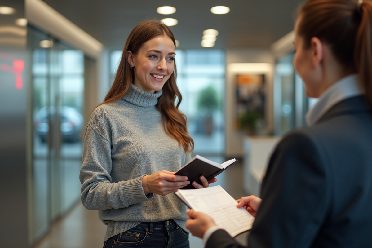 Jeune femme remettant son livret d