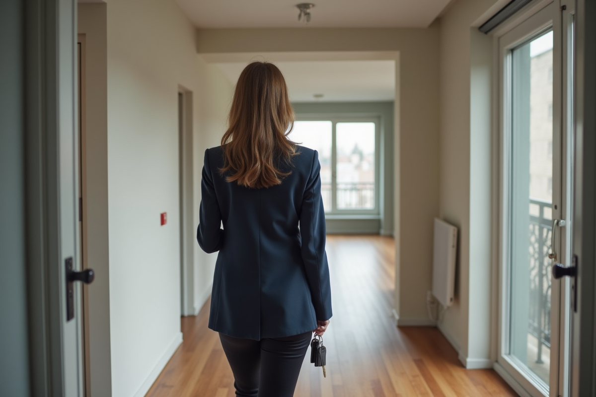 Femme dans un appartement neuf avec clés en main