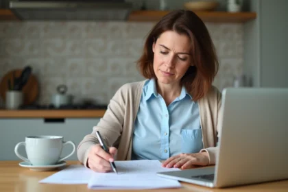 Femme moyenne âge consulte ses documents fiscaux