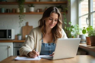 Femme concentrée à son ordinateur pour acheter des vêtements