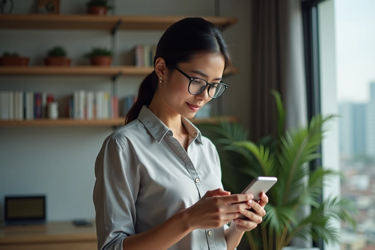 Jeune femme regardant son smartphone avec une notification