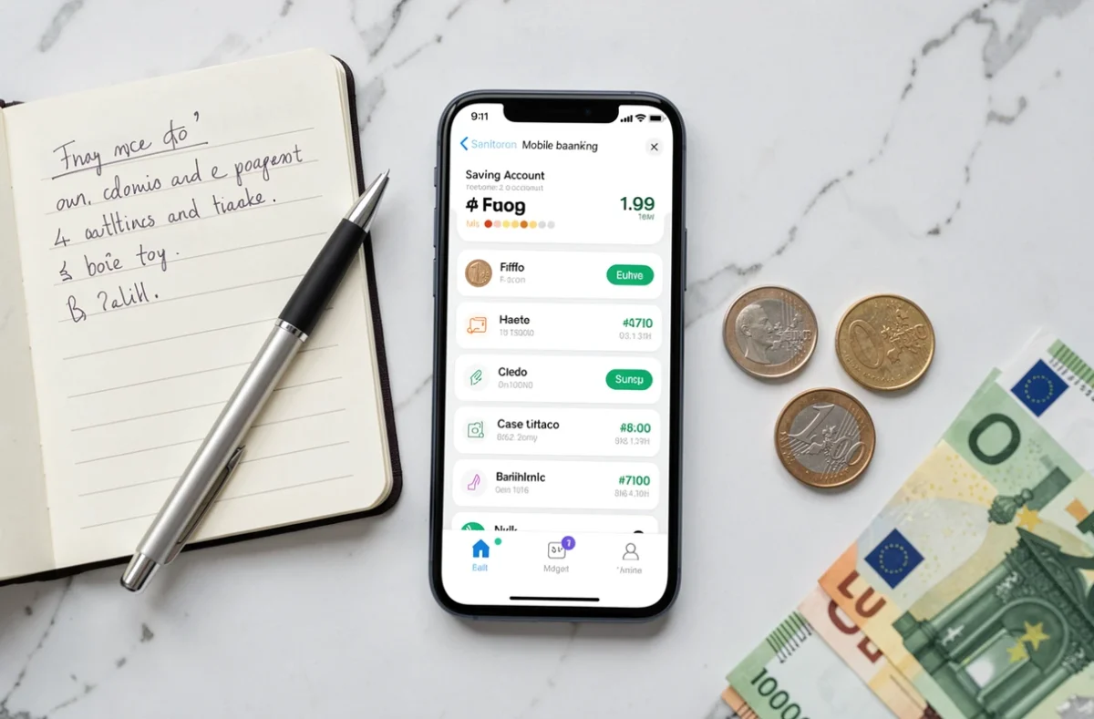 Vue de dessus d'un smartphone affichant une application bancaire CIC avec carnet de notes et billets euros pour comparer le Livret A Sup et le LDDS Sup