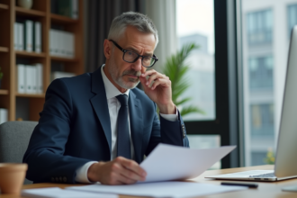 Homme d'affaires en costume dans un bureau moderne