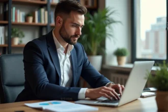 Homme d'affaires en costume dans un bureau lumineux