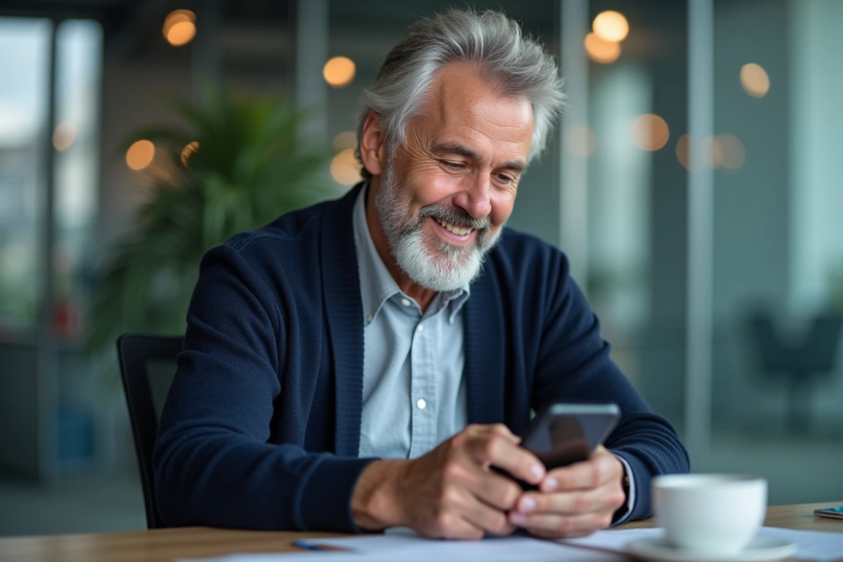 Homme d affaires vérifiant son application bancaire sur smartphone