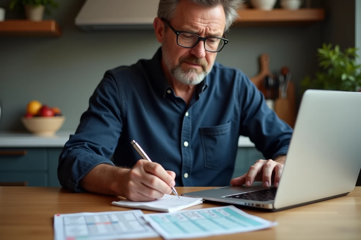 Homme d'âge moyen prenant des notes sur l'Euromillions