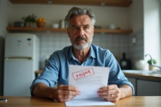 Homme préoccupé lisant une lettre de rejet dans sa cuisine