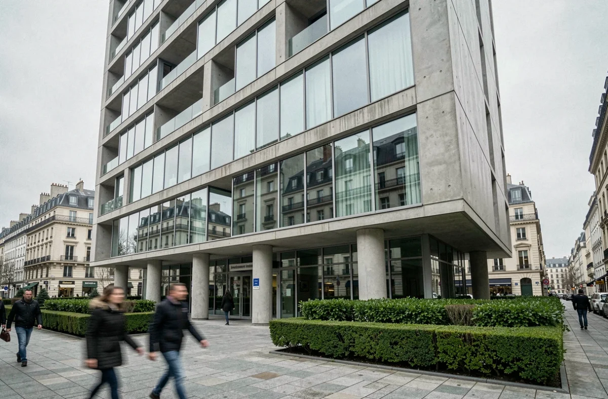 Immeuble résidentiel moderne représentant un actif immobilier de type SCPI en centre-ville européen
