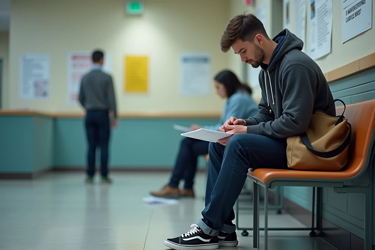Jeune homme attendant dans un bureau administratif