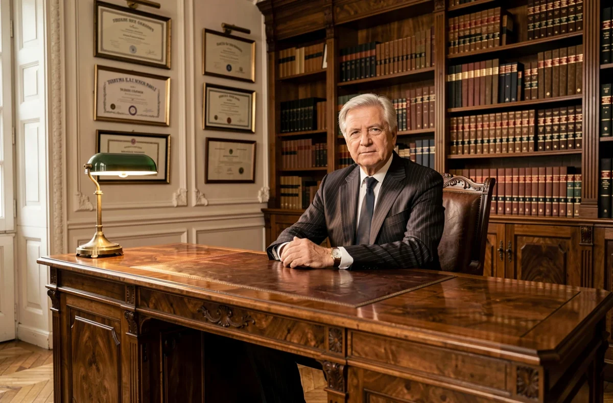 Conseiller senior de Massalia Finance dans un cabinet historique et prestigieux à Marseille entouré de livres et de documents anciens