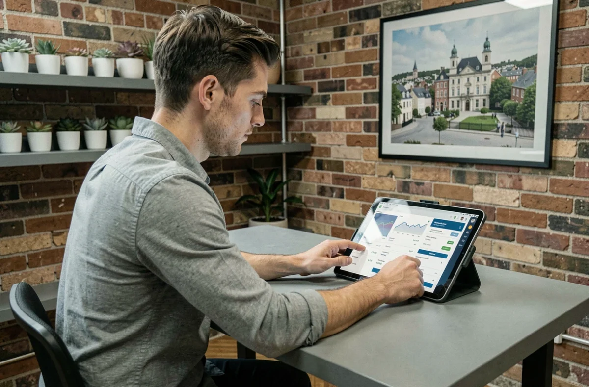 Courtier digital Matchcrédit travaillant sur une plateforme de crédit en ligne depuis son bureau à Clermont-Ferrand