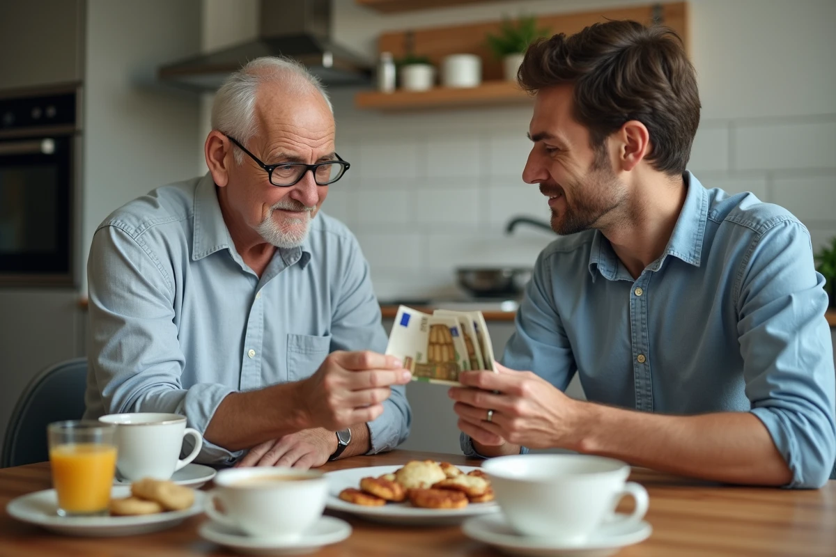 Homme âgé remet discrètement de l