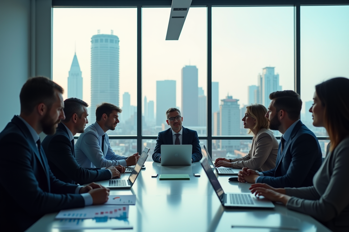 Groupe de professionnels discutant de tendances financières